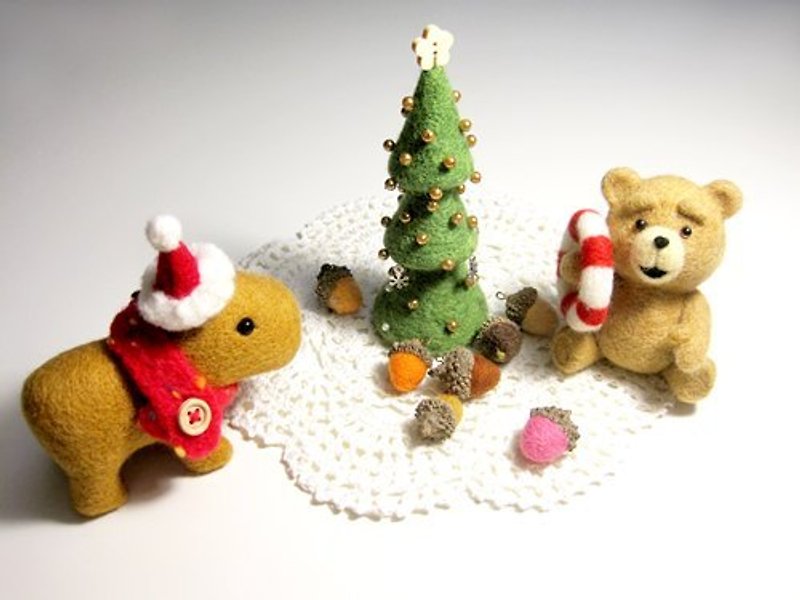 Wool felt Christmas tree - ตุ๊กตา - ขนแกะ สีเขียว