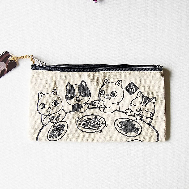 fish cat / pencil case - กระเป๋าเครื่องสำอาง - ผ้าฝ้าย/ผ้าลินิน ขาว