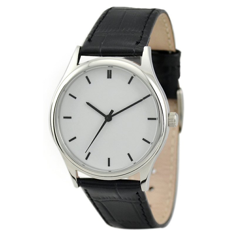 Minimalist Watch (White background/black stripe) Free shipping - นาฬิกาผู้หญิง - โลหะ ขาว