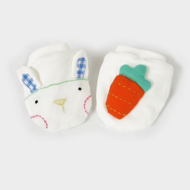 兔子與紅蘿蔔造型手套(藍色) - 圍兜/口水巾 - 繡線 白色