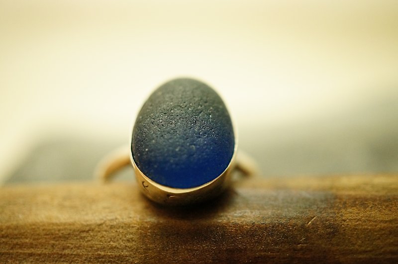 【janvierMade】England Seaglass Sterling Silver Ring / Genuine Cobalt Seaglass Ring / 925 Sterling Silver Handmade - General Rings - Gemstone Blue