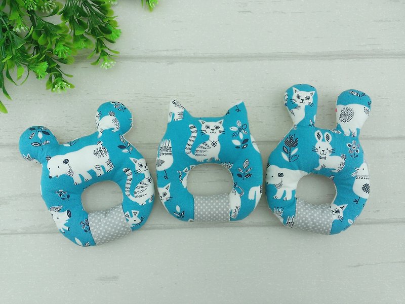 [Darling] cute zoo. Double-sided cloth baby rattle (cat / polar bear / rabbit) (may increase embroidered name) (with the same paragraph talismans bags handkerchief folder) - ของเล่นเด็ก - วัสดุอื่นๆ สีน้ำเงิน
