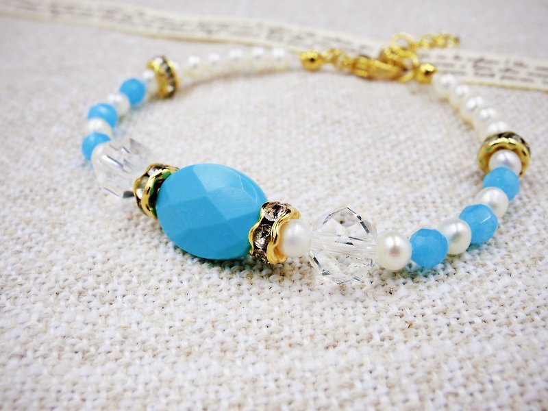 [Sky] Turkish blue natural stone pearl bracelet series - สร้อยข้อมือ - วัสดุอื่นๆ สีน้ำเงิน