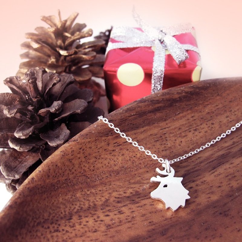 独立クリスマス鹿ヘラジカのネックレス手作りの純銀製のネックレス-64design - ネックレス - 金属 ホワイト
