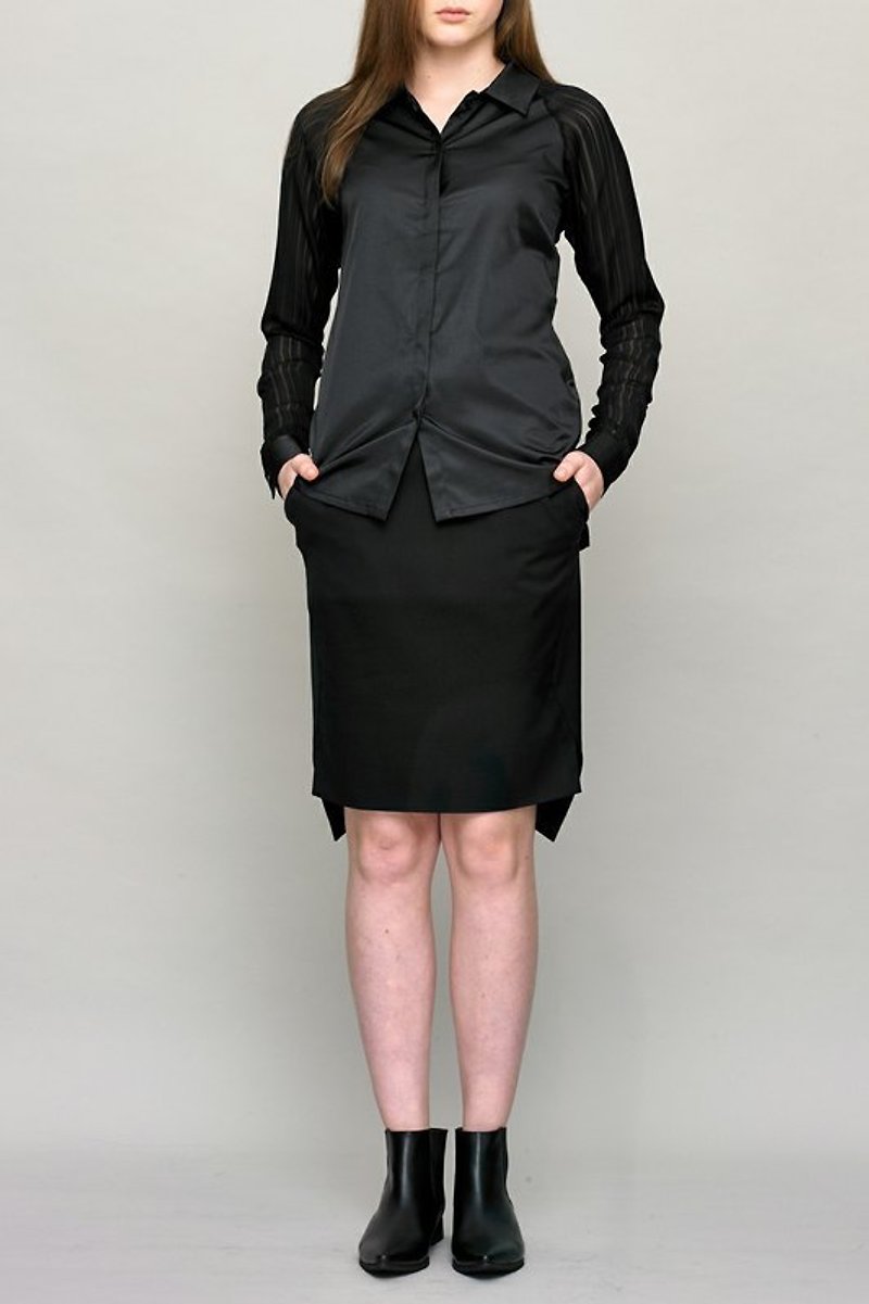 Raglan Sleeve Shirt - เสื้อเชิ้ตผู้หญิง - ผ้าฝ้าย/ผ้าลินิน สีดำ