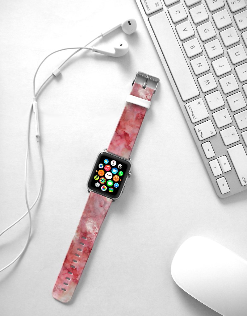 Apple Watch Series 1 , Series 2, Series 3 - Pink Marble Pattern Watch Strap Band for Apple Watch / Apple Watch Sport - 38 mm / 42 mm avilable - สายนาฬิกา - หนังแท้ 