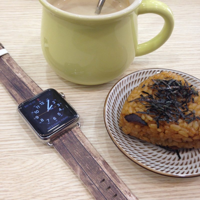 Apple / Samsung Watch 木紋圖案真皮手錶帶適合任何型號 - 1 - 錶帶 - 其他材質 咖啡色