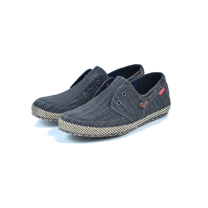 【Dogyball】JB6 Palm - Men's Slip-On Loafers - Black - รองเท้าอ็อกฟอร์ดผู้ชาย - ผ้าฝ้าย/ผ้าลินิน สีดำ
