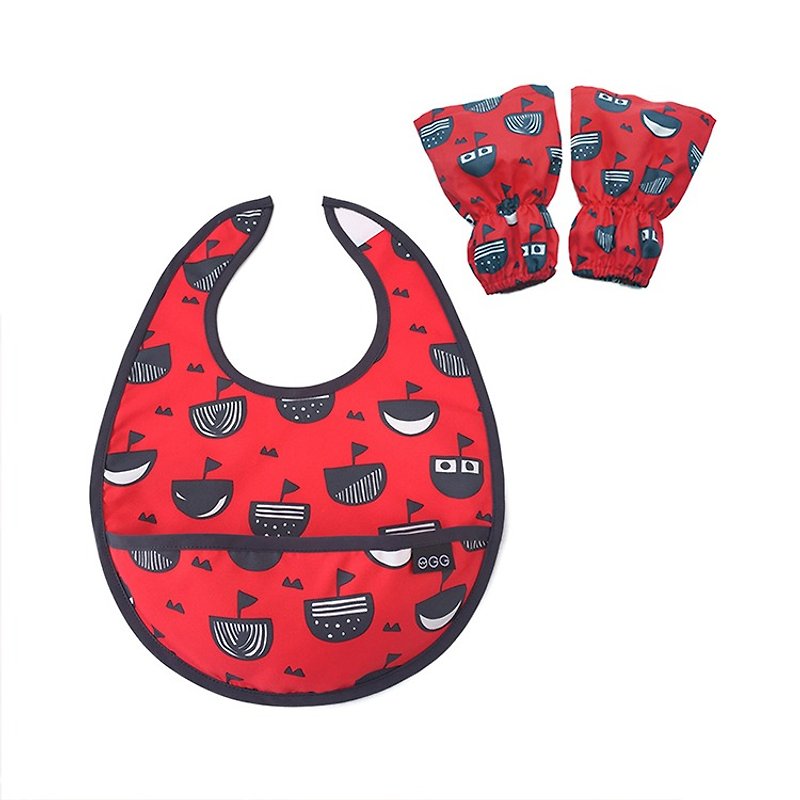 Baby bib sleeves set, Baby shower gift, waterproof bib, Red - ผ้ากันเปื้อน - วัสดุกันนำ้ สีแดง
