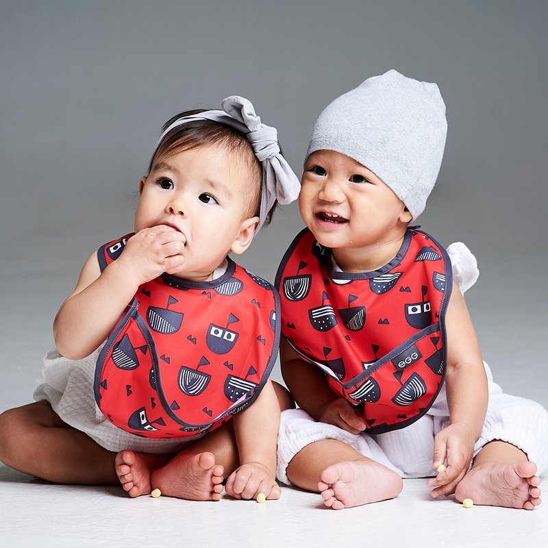 防水圍兜袖套組 | 小小海盜船 - 圍兜/口水巾 - 防水材質 紅色