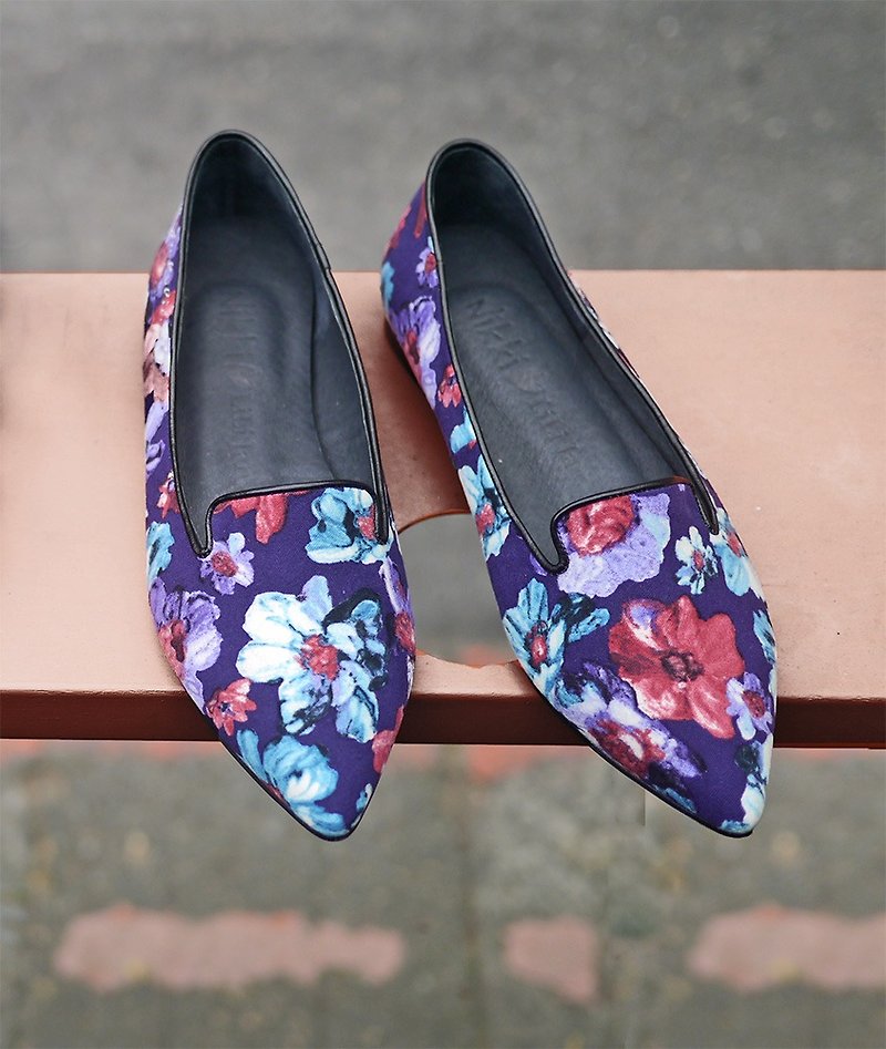 [Miss Shopaholic Gorgeous Rock] French Elegant Loafers_ Gorgeous Purple Flowers - Women's Oxford Shoes - Genuine Leather Purple