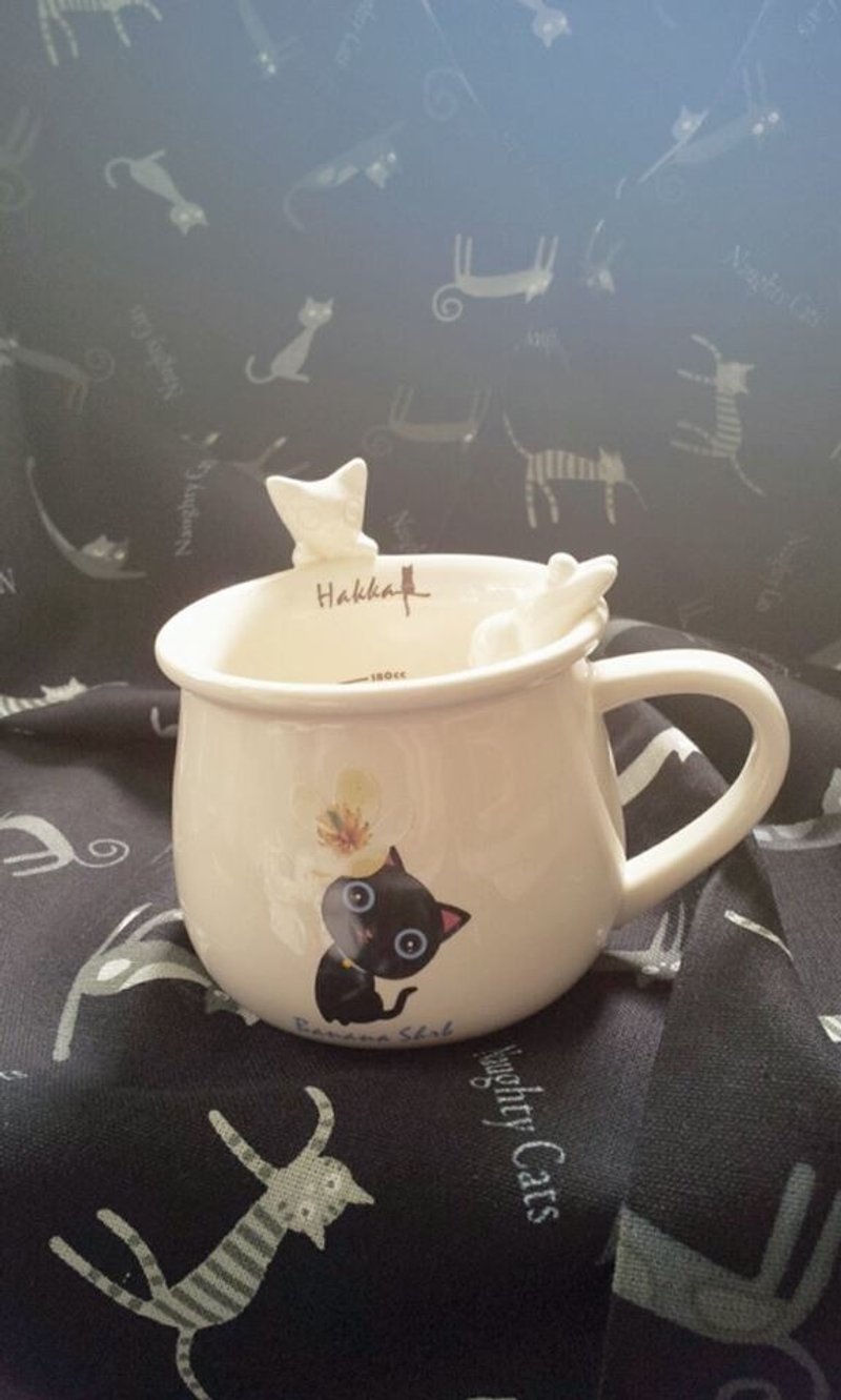 Hakka含笑花貓白瓷杯 - 茶壺/茶杯/茶具 - 其他材質 黑色