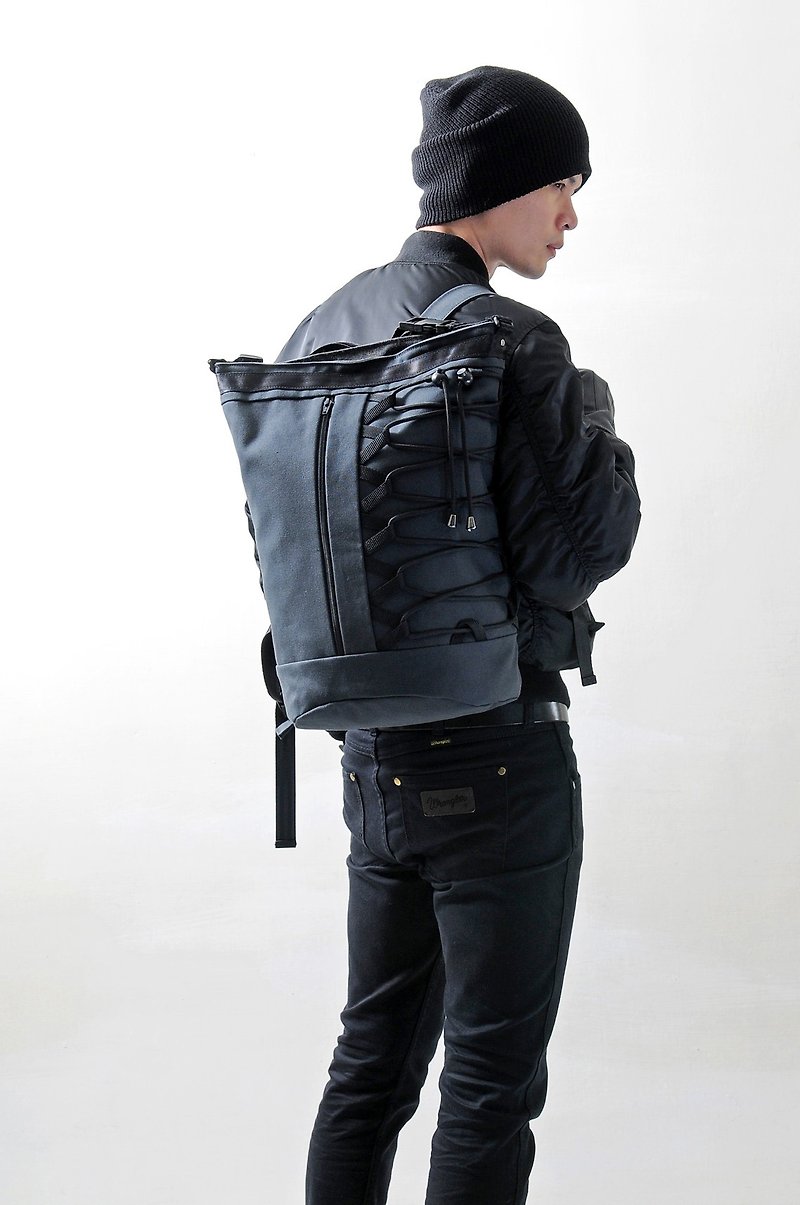 Spring is coming NINJA-handmade canvas back/shoulder/laptop bag - Backpacks - Cotton & Hemp Black