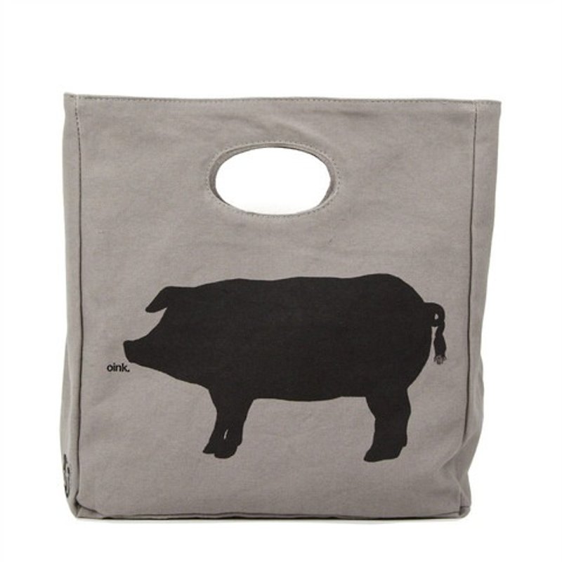 【Customized Gift】Canadian Fluf Organic Cotton-Pouch 【Little Pig is Hungry】 - กระเป๋าถือ - ผ้าฝ้าย/ผ้าลินิน สีเทา