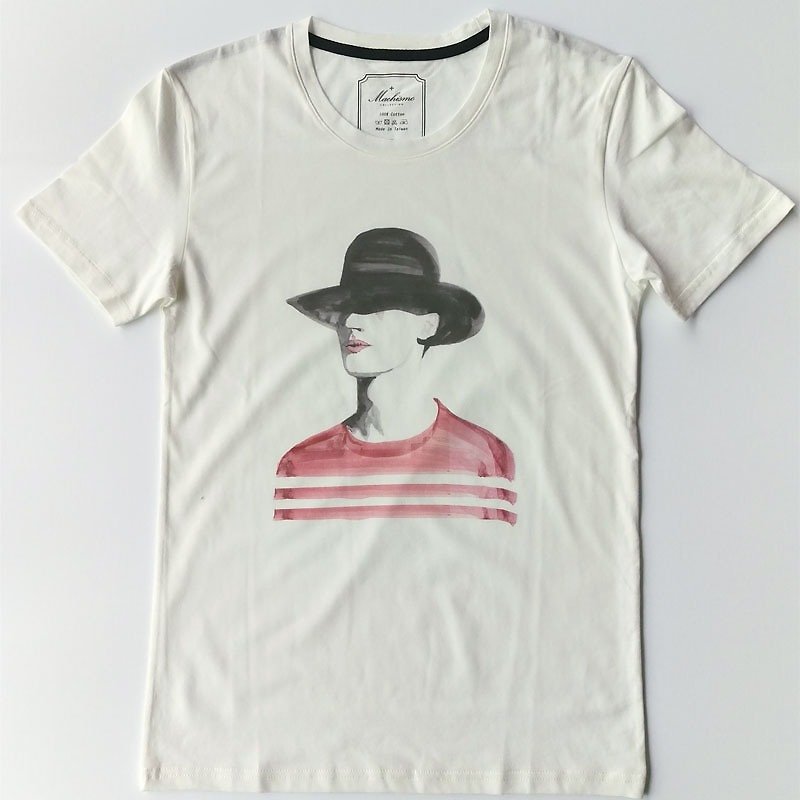 Cap Male - Watercolor Hand Painted White Short Sleeve T-Shirt - Men's T-Shirts & Tops - Other Materials White