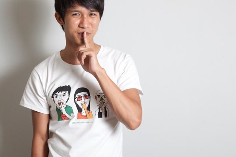 Hand-painted handprint TEE 【Shhh】male/female - Men's T-Shirts & Tops - Cotton & Hemp Multicolor