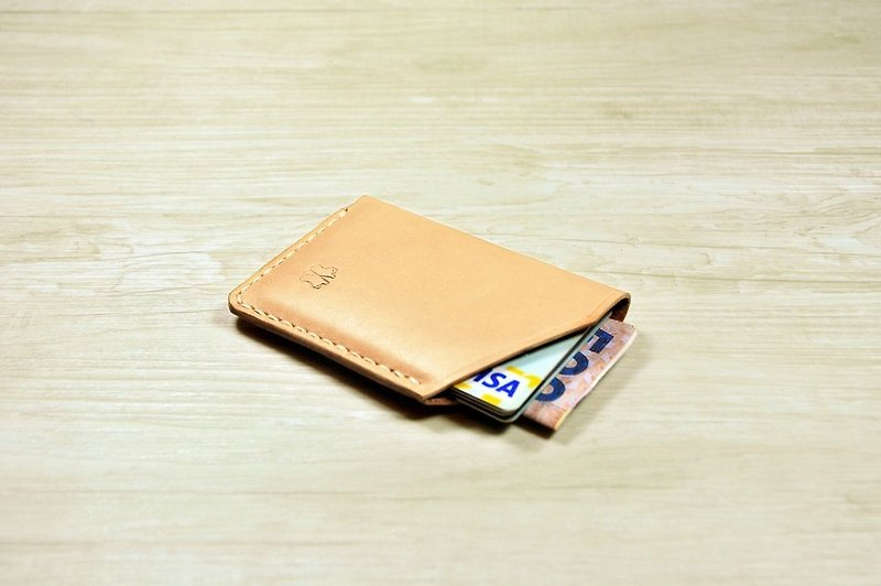 MICO 卡套/小皮夾(原色) - 長短皮夾/錢包 - 真皮 卡其色