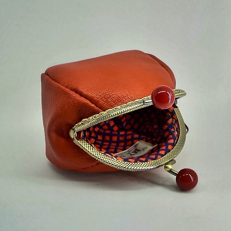 【MY。手作】 leather frame coins bag / little coins purse - Coin Purses - Genuine Leather Red