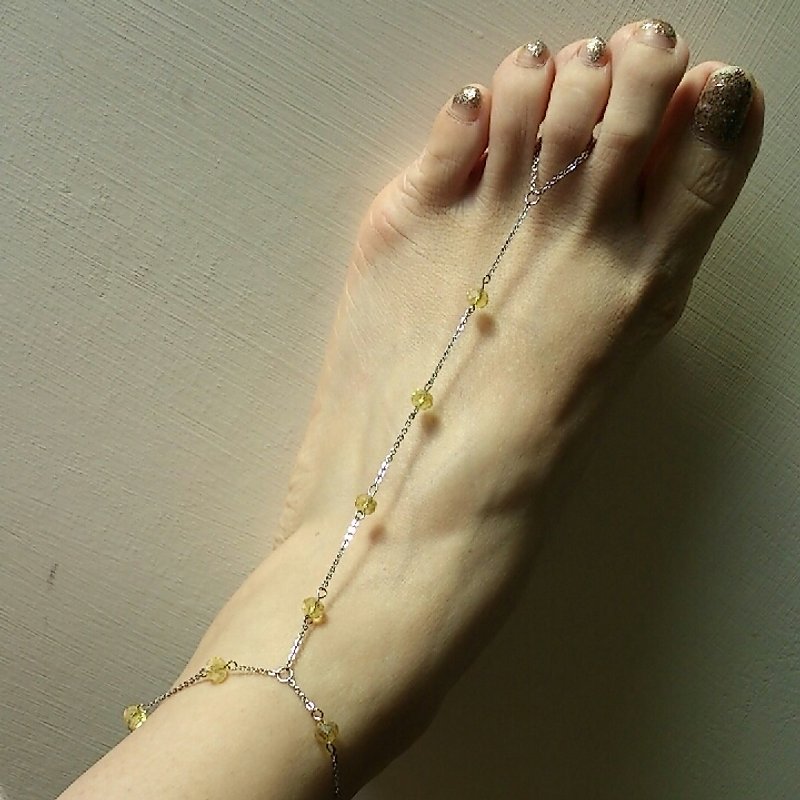 The toes should also be shiny~ Stainless Steel around toe anklets~Lucky Citrine - สร้อยข้อมือ - วัสดุอื่นๆ สีเหลือง
