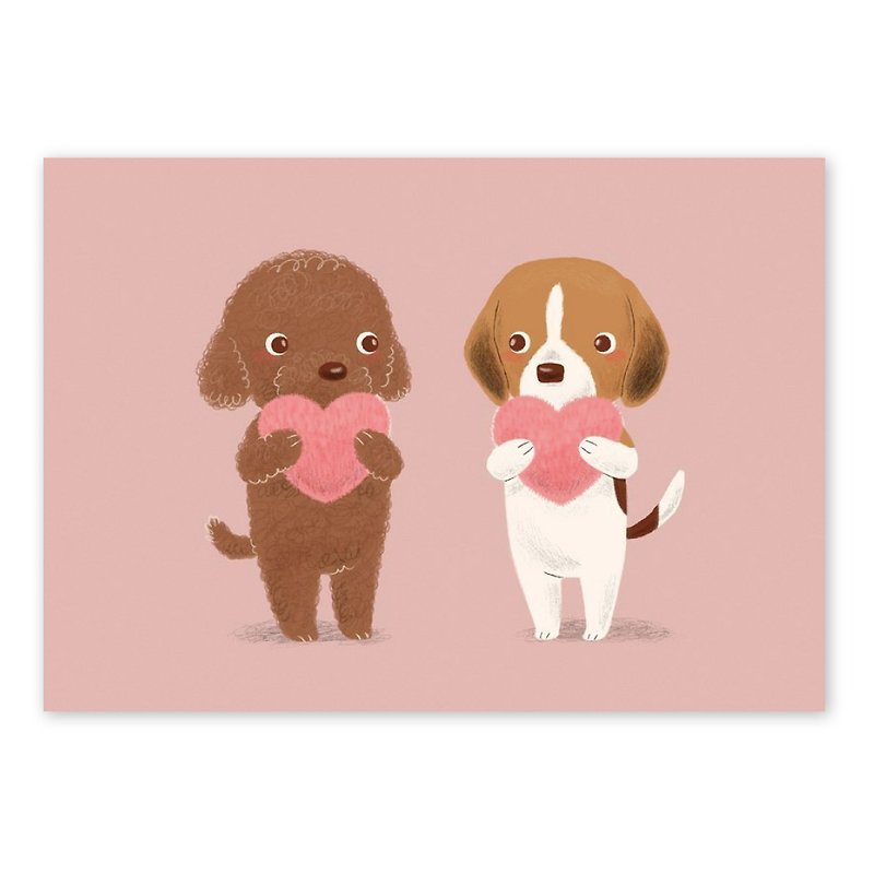 【Poca】插畫明信片 : 小狗系列愛心篇 - 心意卡/卡片 - 紙 粉紅色