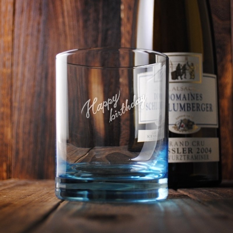 250cc【MSA天空藍威士忌杯玻璃雕】義大利 Bormioli Rococo刻字威士忌杯 - 茶壺/茶杯/茶具 - 玻璃 藍色