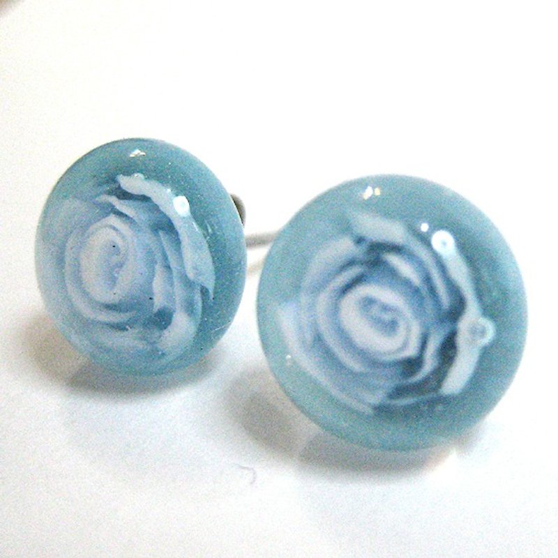 Blue and rose handmade glass earrings - Earrings & Clip-ons - Glass Blue