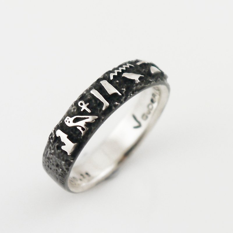 其他金屬 戒指 銀色 - 埃及文字-我是叛逆女生-復古象形文字個性女戒 客製