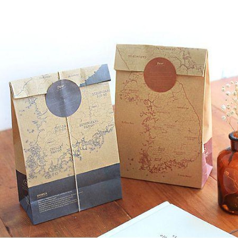 Dessin x Indigo- Korea map packing gift bags group (4 in) - leather colors, IDG02695 - วัสดุห่อของขวัญ - กระดาษ สีกากี