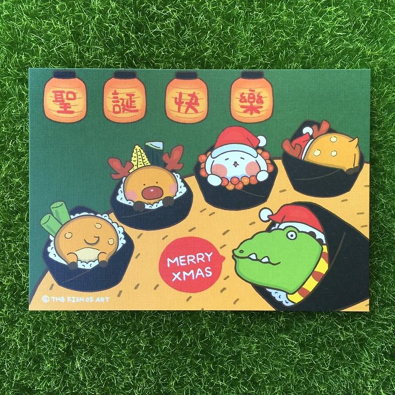 《藝之魚》聖誕大餐 手捲握壽司  聖誕節 聖誕卡 卡片 明信片 --C0301 - 卡片/明信片 - 紙 多色