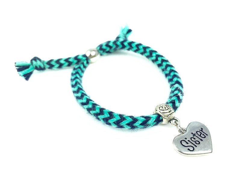"Green and black braid x sisters love pendant" - Bracelets - Cotton & Hemp Green