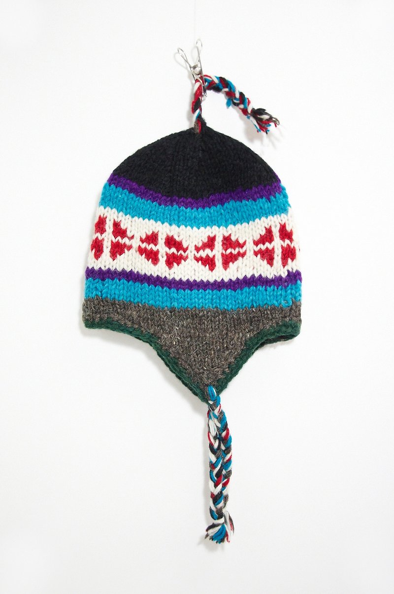 其他材質 帽子 多色 - 手工針織純羊毛帽/飛行毛帽 / 毛線帽  - 對比藍紫色 ( 僅一件 )