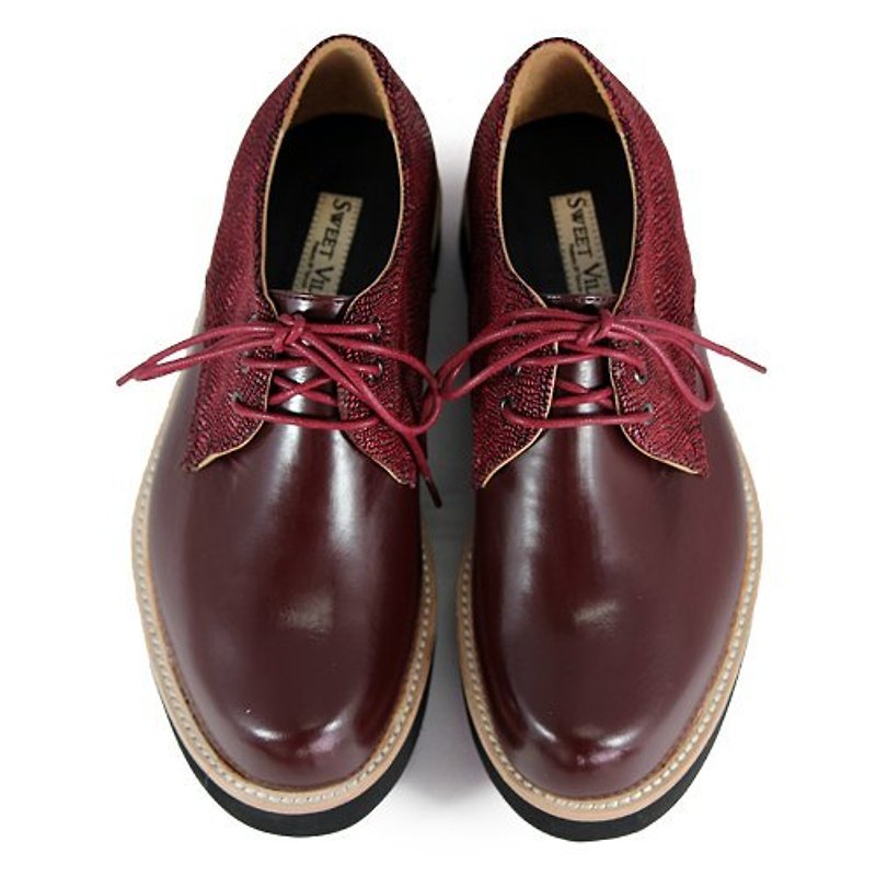 Hazel M1126A Burgundy leather sneakers - รองเท้าหนังผู้หญิง - หนังแท้ สีแดง