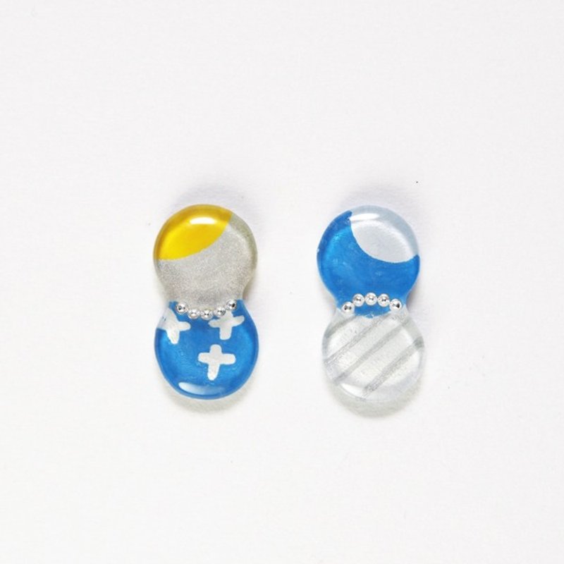 Little Peanuts No. 2 hand-painted hand-made ear acupuncture-non-allergic steel needle / can be changed to clip type-rotating and adjustable elasticity - Earrings & Clip-ons - Plastic Blue