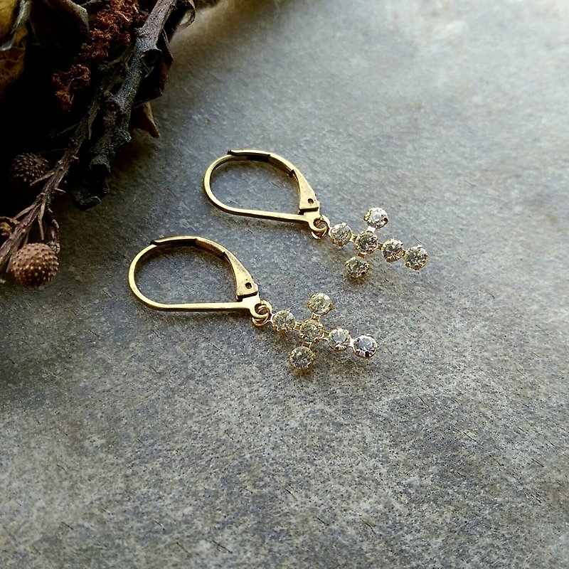 Mini rhinestone cross earrings - Earrings & Clip-ons - Gemstone 