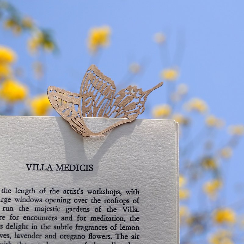 Mai Mai Zoo - Yellow Swallow Butterfly Paper Carving Bookmark | Cute Animal Healing Small Things Stationery Gifts - Bookmarks - Paper Khaki