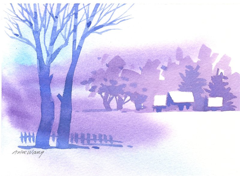 「療癒系樹林系列1-40」水彩手繪限量版明信片/賀卡 - Cards & Postcards - Paper Purple