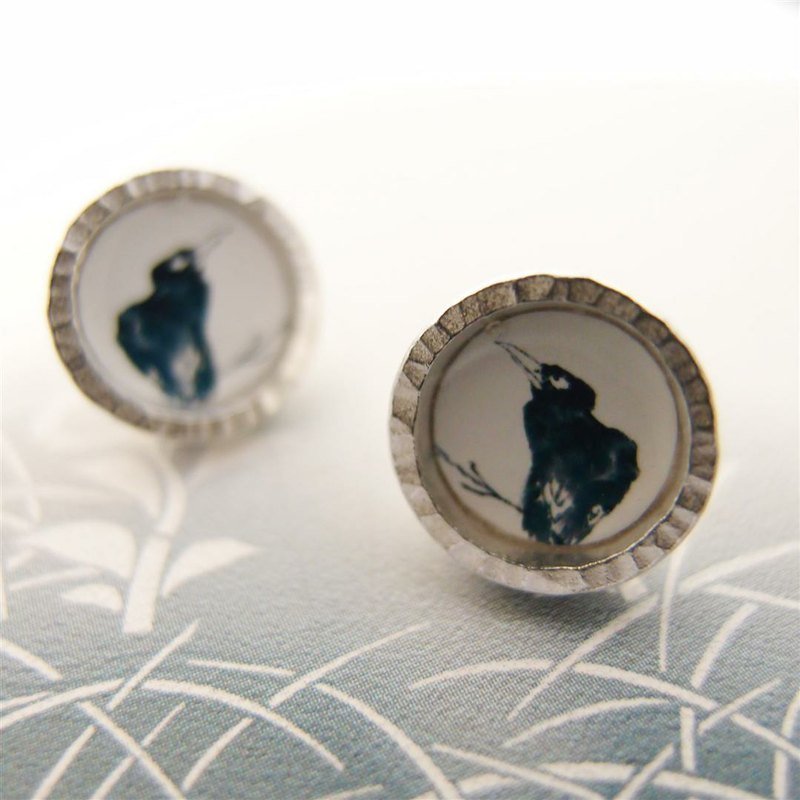 Great horned birds eye round silver earrings - Earrings & Clip-ons - Other Metals 