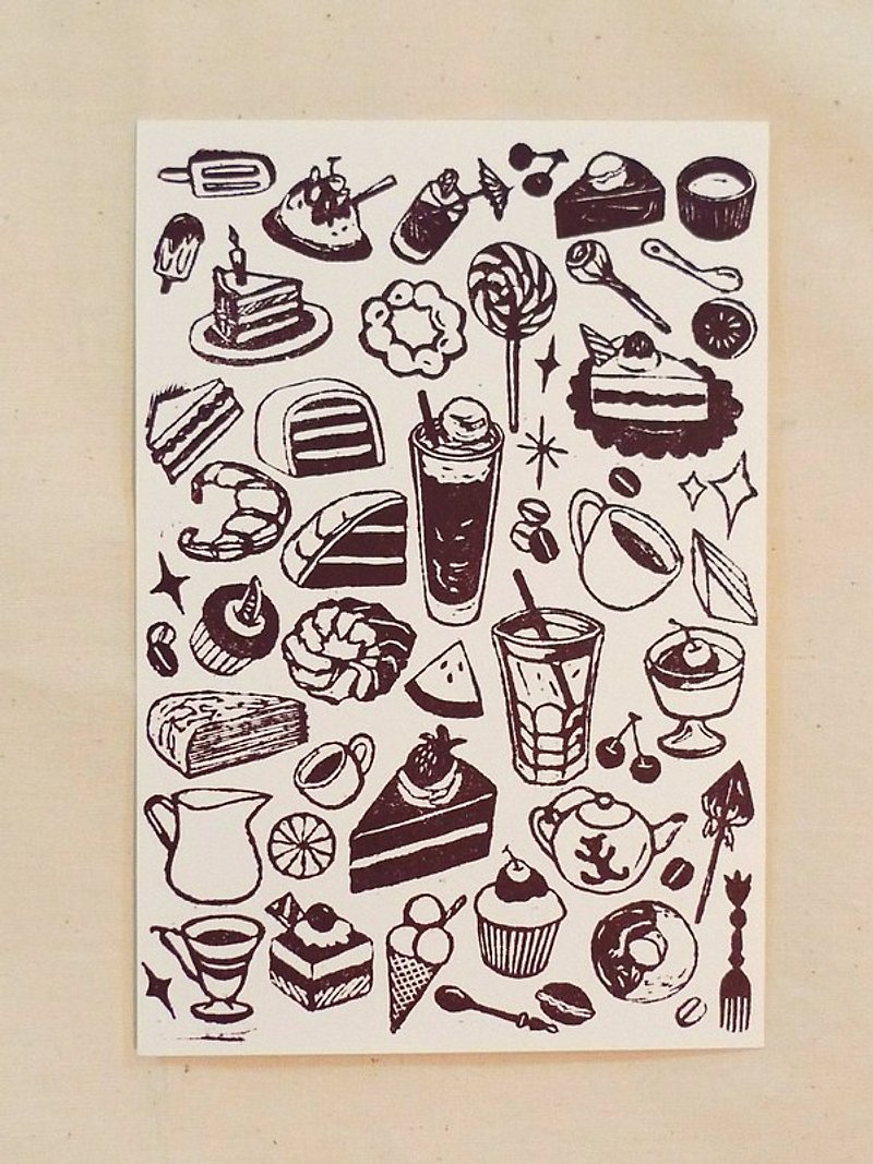 [Colorable] Dessert Control-Hand-printed Postcard - Cards & Postcards - Paper White