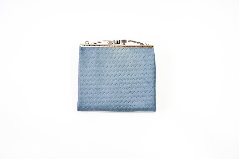 Leather mouth gold package - blue woven pattern - Coin Purses - Genuine Leather Blue