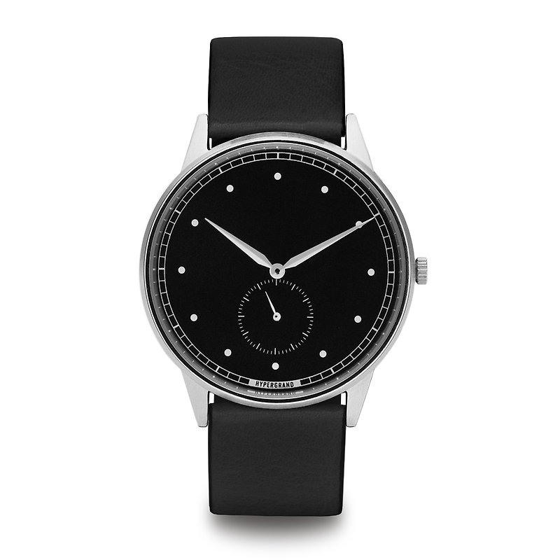 HYPERGRAND - Small Seconds Series - Silver Black Dial Black Leather Watch - Men's & Unisex Watches - Genuine Leather Black