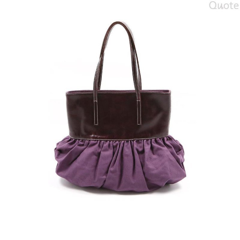 Quote Pleated Bag -- Leather and Canvas -- 皺褶包 廚師帽包 紫色 - 手提包/手提袋 - 真皮 紫色