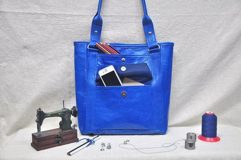 Adult's school bag (cowhide version) - Messenger Bags & Sling Bags - Genuine Leather Blue