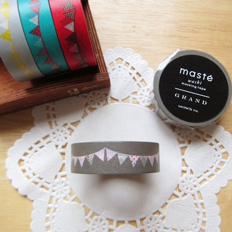 maste Masking Tape 和紙膠帶【派對旗幟-深灰 (MSG-MKT18-GY)】 - 紙膠帶 - 紙 灰色