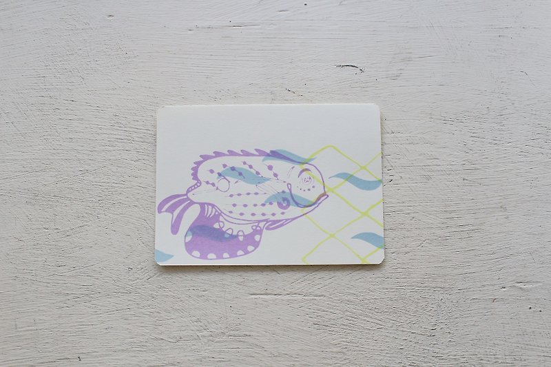 【ZhiZhiRen】An|シルクプリントポストカード-旗津魚-馬の頭 - カード・はがき - 紙 パープル