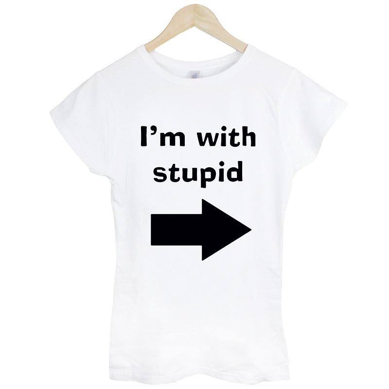 I'M WITH STUPID女生短袖T恤-2色 我跟笨蛋在一起  設計文字 趣味 - 女 T 恤 - 其他材質 多色