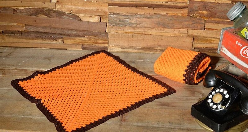 普普風手工編織毯 - 被/毛毯 - 其他材質 橘色