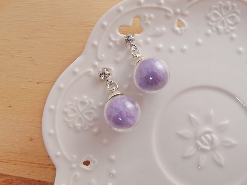 Dream crystal ball. Purple powder x Silver spiral needle needle Clip-On earrings - ต่างหู - แก้ว สีม่วง