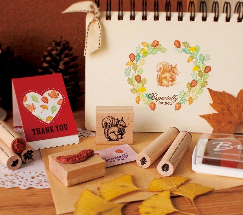 Small Garden Stamp Set-Squirrel and Autumn Leaves MPG08 - Stamps & Stamp Pads - Other Materials 