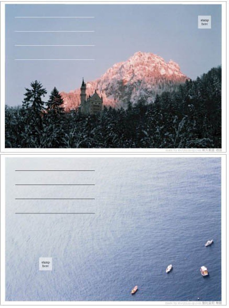 Neuschwanstein + Santorini (Travel photography postcard) - Cards & Postcards - Paper 