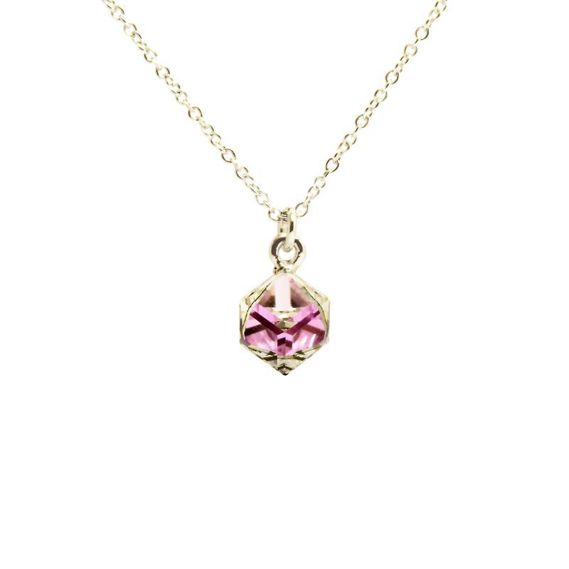 Bibi's Eye "Crystal" Series-Transparent Pink Small Square Crystal Necklace - Necklaces - Gemstone 